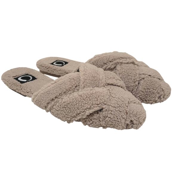 Journee Collection Women Sereena Woven Mule Slippers Size US 9M Tan Faux Fur - Picture 1 of 4